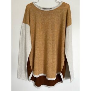 NWT Smartwool Womens Shadow Pine Colorblock Crew Sweater in Honey Gold S…